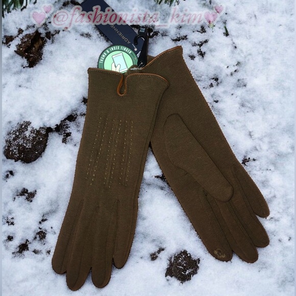 Women’s Adrienne Vittadini fleece-lined brown gloves - Picture 1 of 7